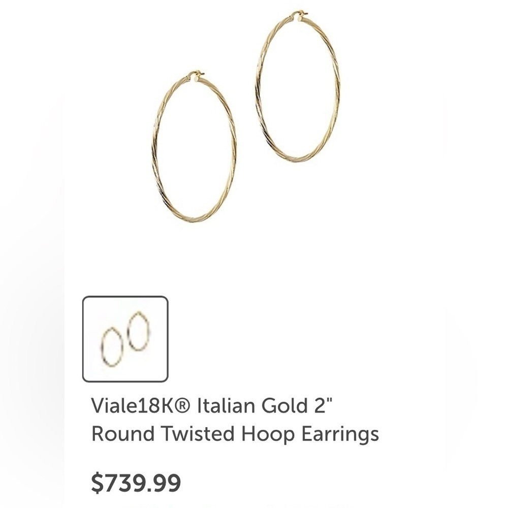 New 18k Yellow Gold Twisted Hoops 2"